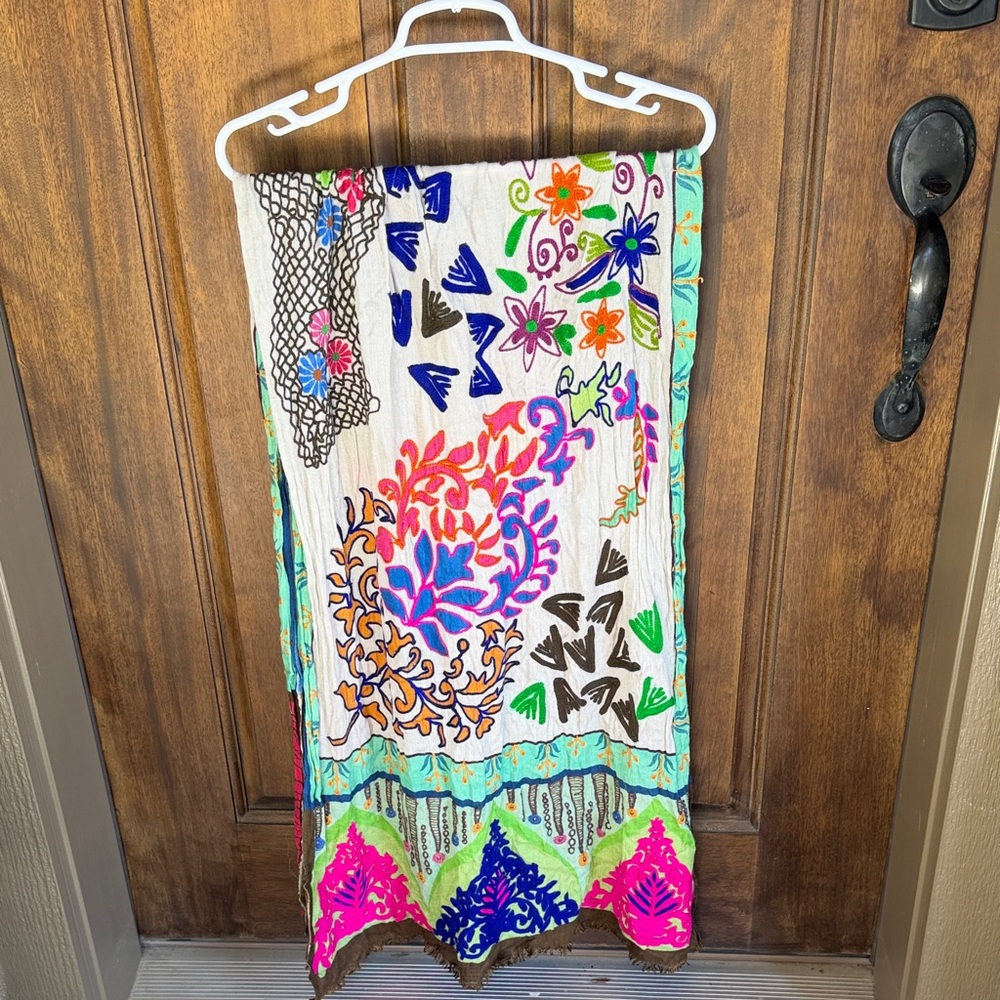 Anthropologie Multicolor Embroidered Floral Scarf/ Shawl